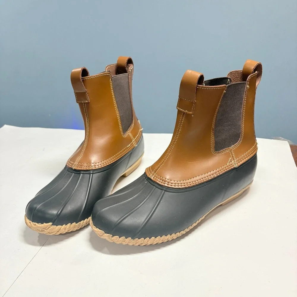 Lands End Leather Rubber Chelsea Duck Boots Mens 9 Brown Black‎ Waterproof Rain